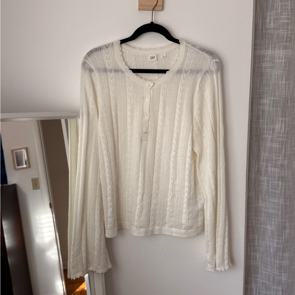 GAP Cream Pointelle Henley Top